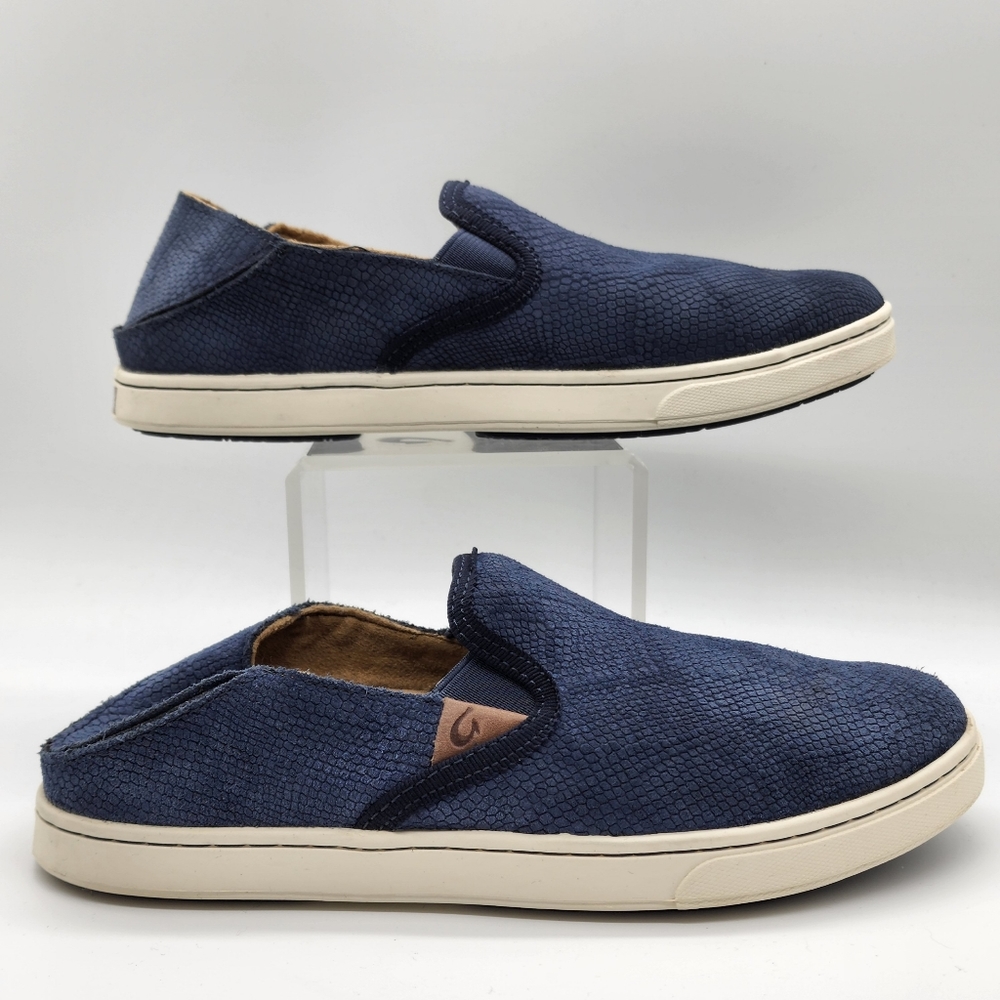 OluKai Pehuea Blue Suede Leather Slip On Loafers 20329-THDE Size Women's 6.5